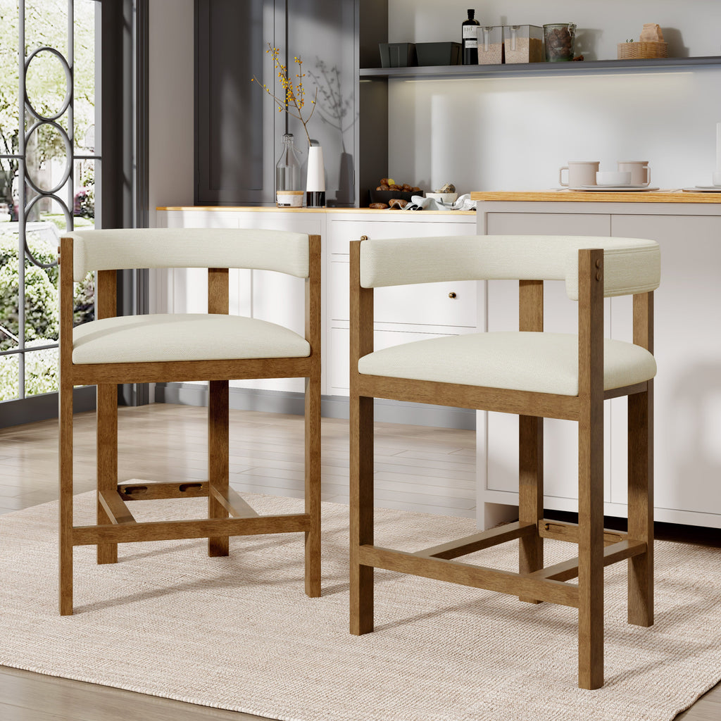 Solid Rubberwood Counter Stools with Cutout Barrel Back - Set of 2