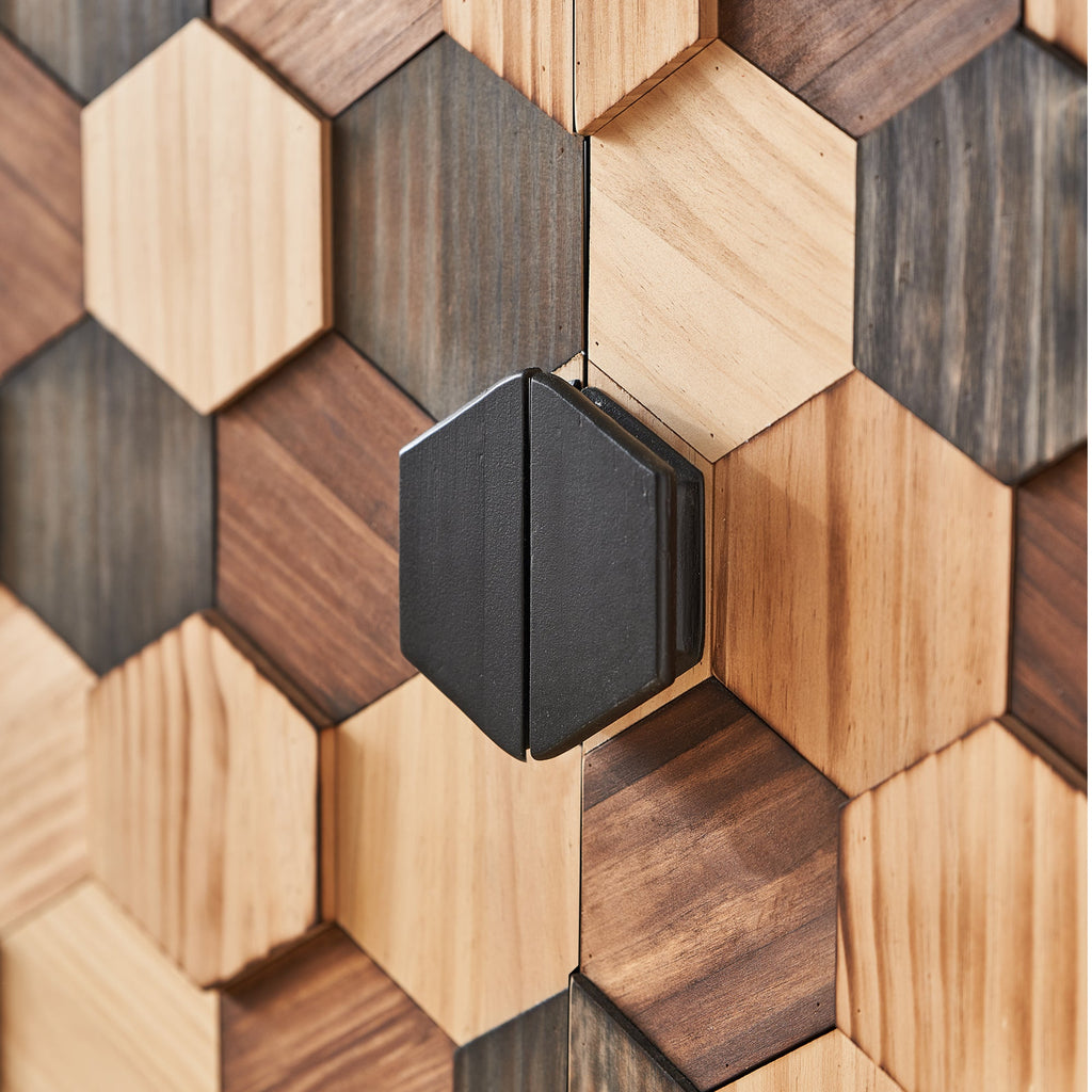 Distressed Storage Cabinet with Honeycomb Pattern - Engineered Wood