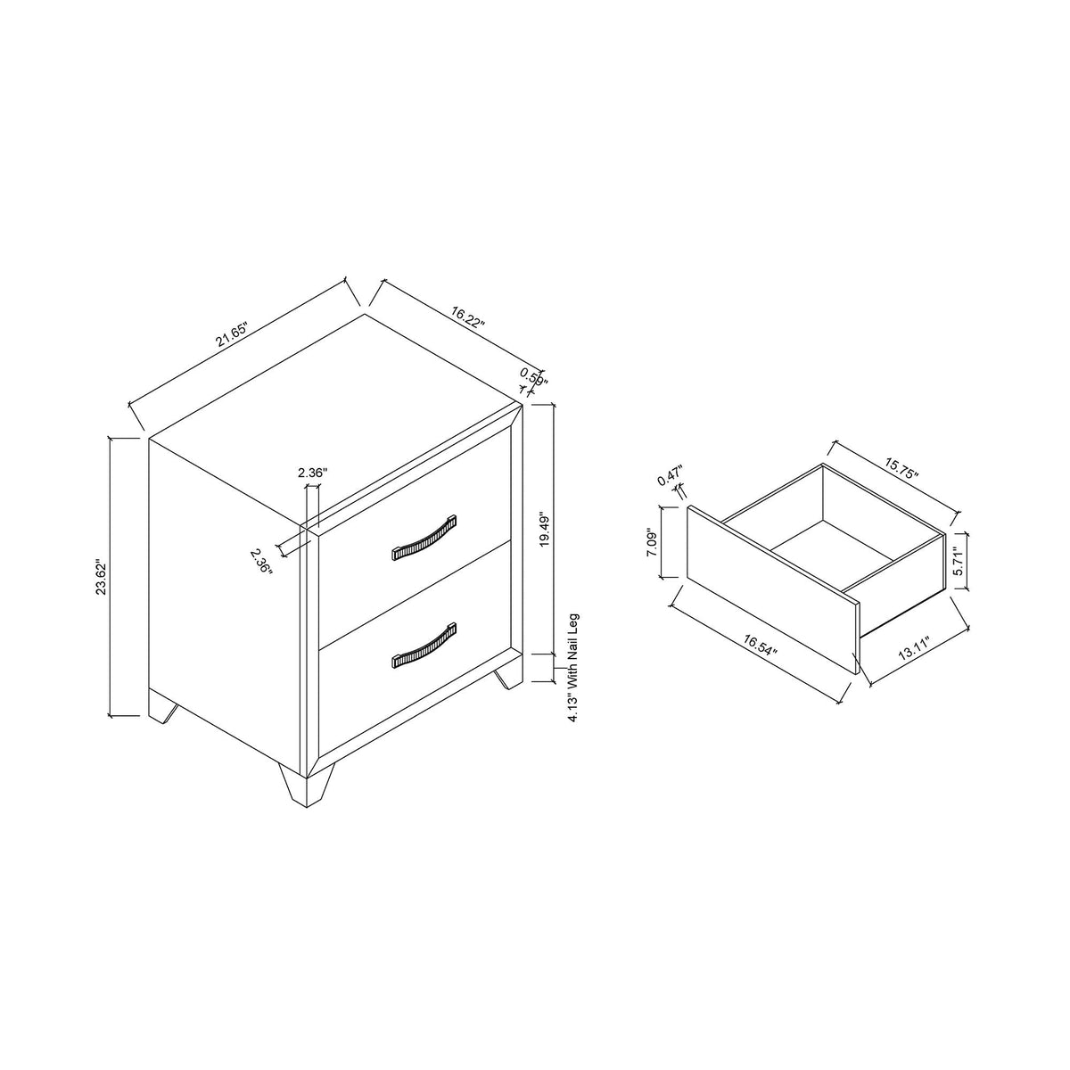 Black Modern Nightstand with Storage Drawers - Carlos