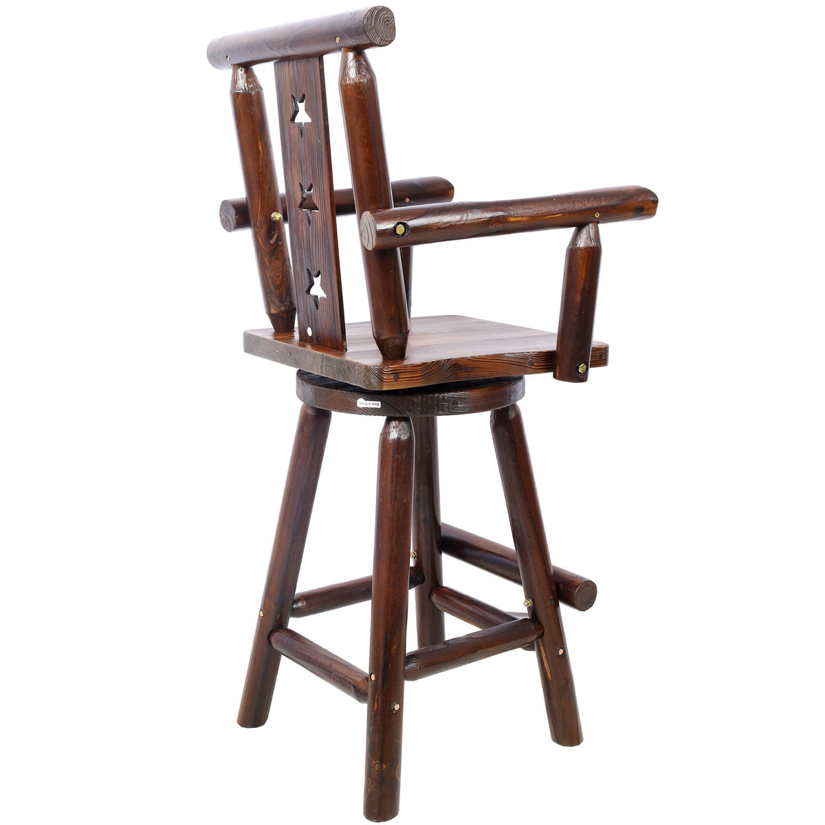 Rustic Tall Bistro Chair with Decorative Star Backrest and Footrest - Brown