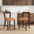 Walnut and Caramel Counter Stool Set of 2 with Ergonomic Backrest - Solid Rubberwood