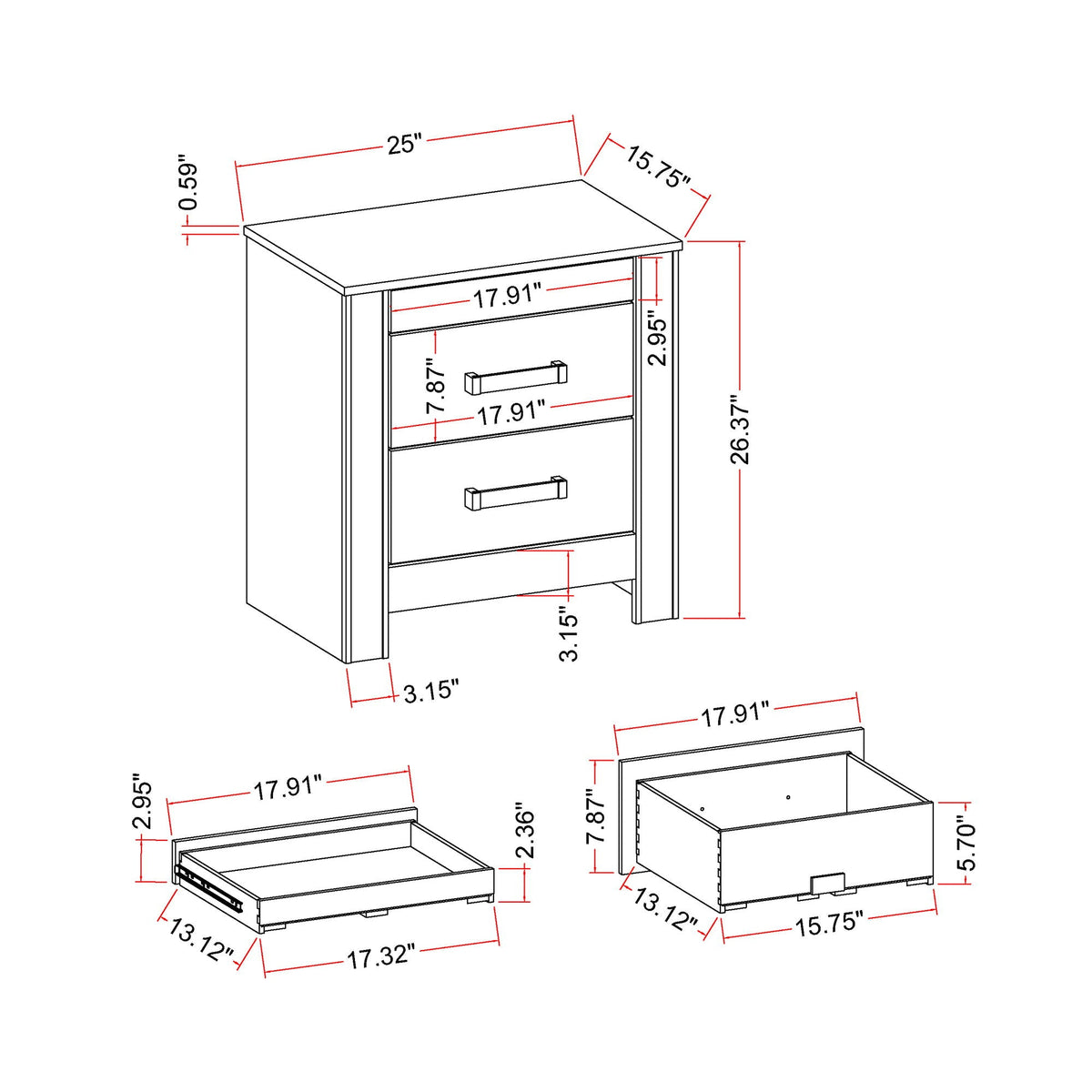 Lorenzo Nightstand with Hidden Compartment and Acrylic Handles – Silver