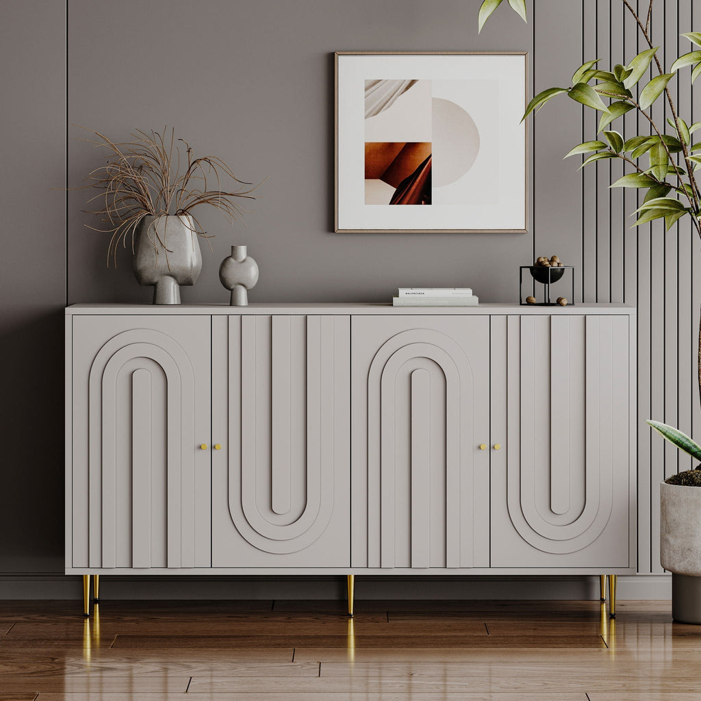 Modern Lacquered 4 Door Sideboard Buffet Server Cabinet with Adjustable Shelves - Gray or Blue