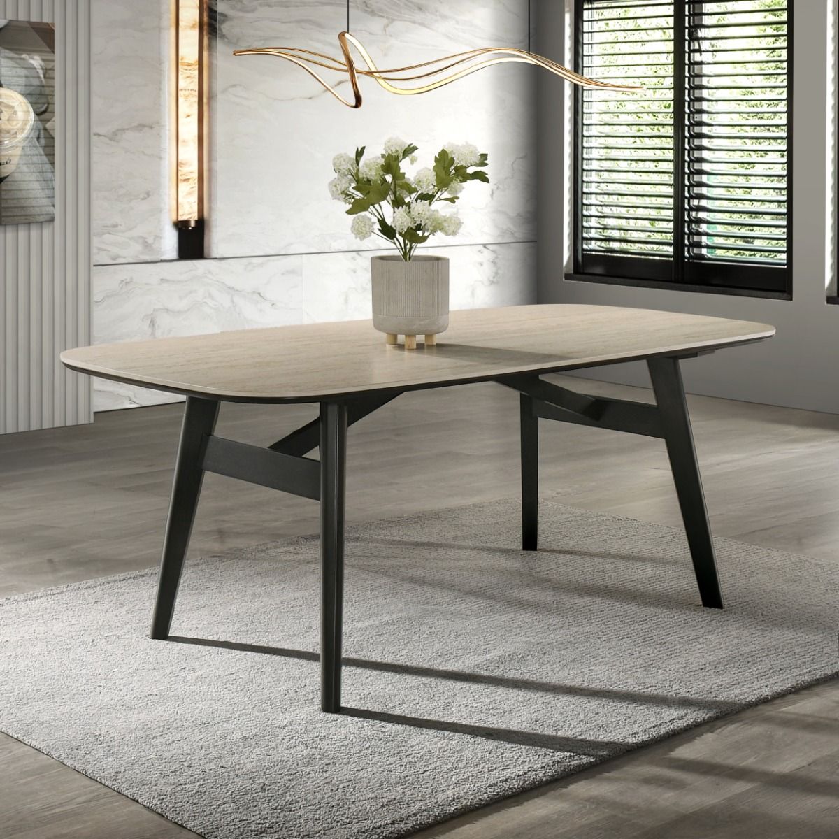 Lark - Dining Table - Travertine / Black