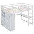 Full Size Loft Bed with Built-In Wardrobe, Shelves, and Drawers - White or Dark Gray