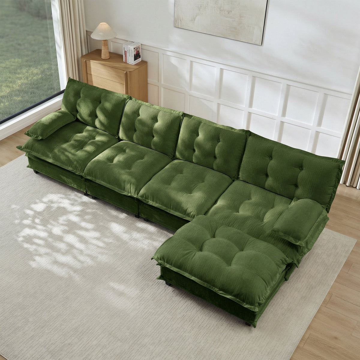 138" L Shaped Modular Sectional Sofa with Ottoman - Chenille