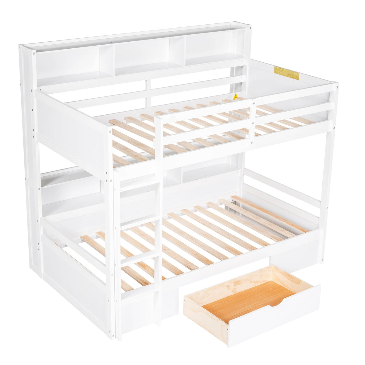 Twin Size Bunk Bed with Built-In Shelves and Storage Drawer - Dark Gray or White