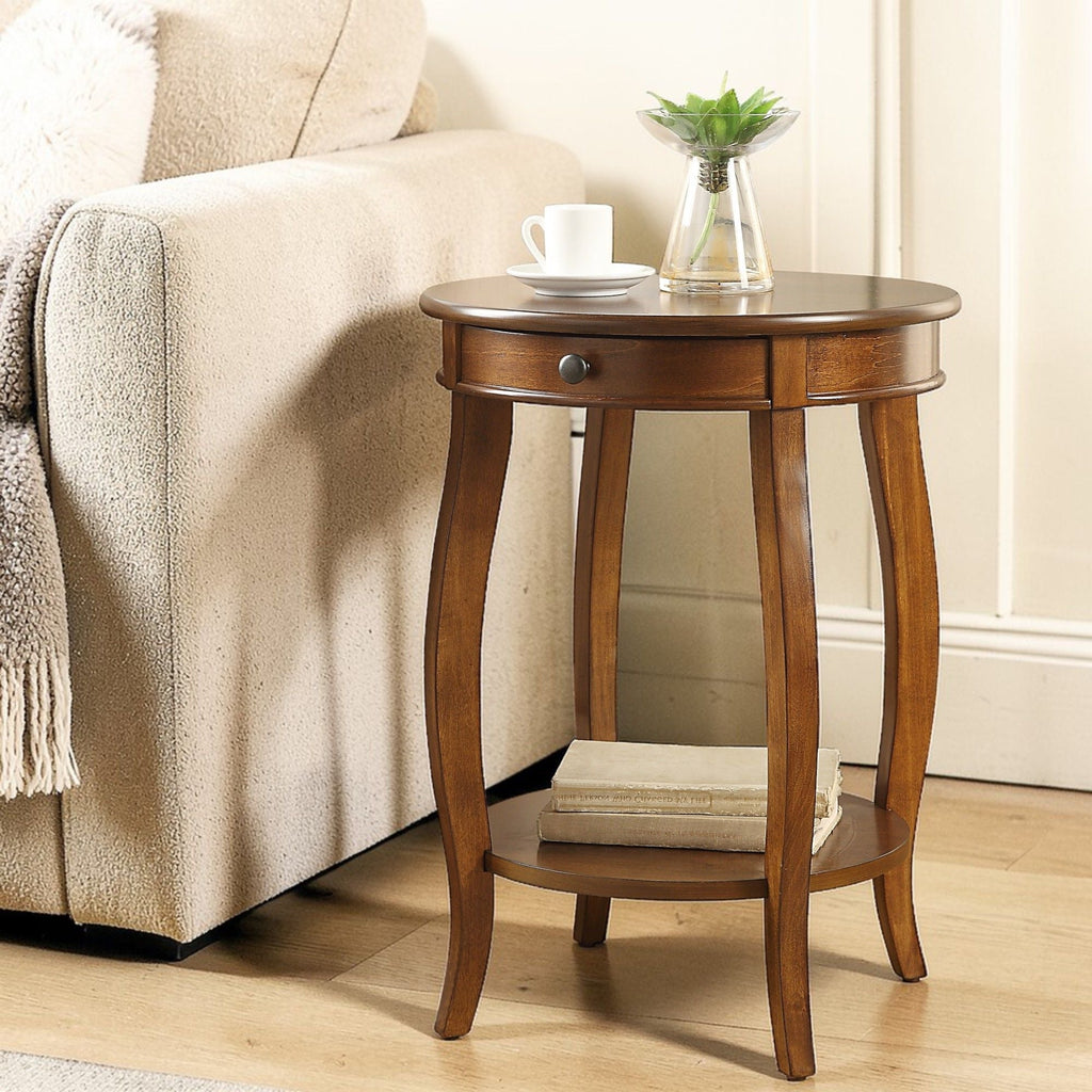 Walnut Accent Table with Drawer and Shelf - Walnut