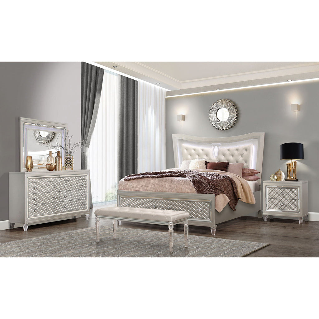 Pearl Silver Storage Bed with LED Headboard – Queen or King