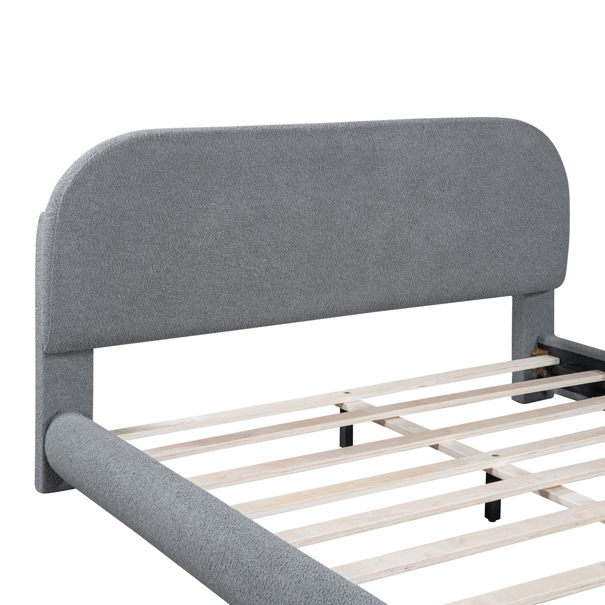 Upholstered Platform Bed with Curve-Shaped Frame - Teddy Fleece - Beige or Dark Gray