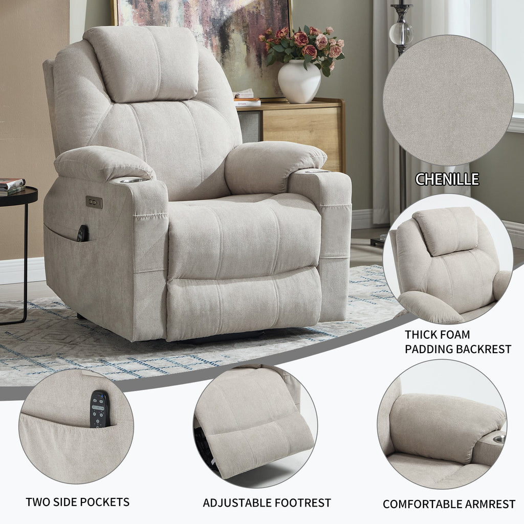 Power Lift Recliner Chair with Massage & Heating - Polyester