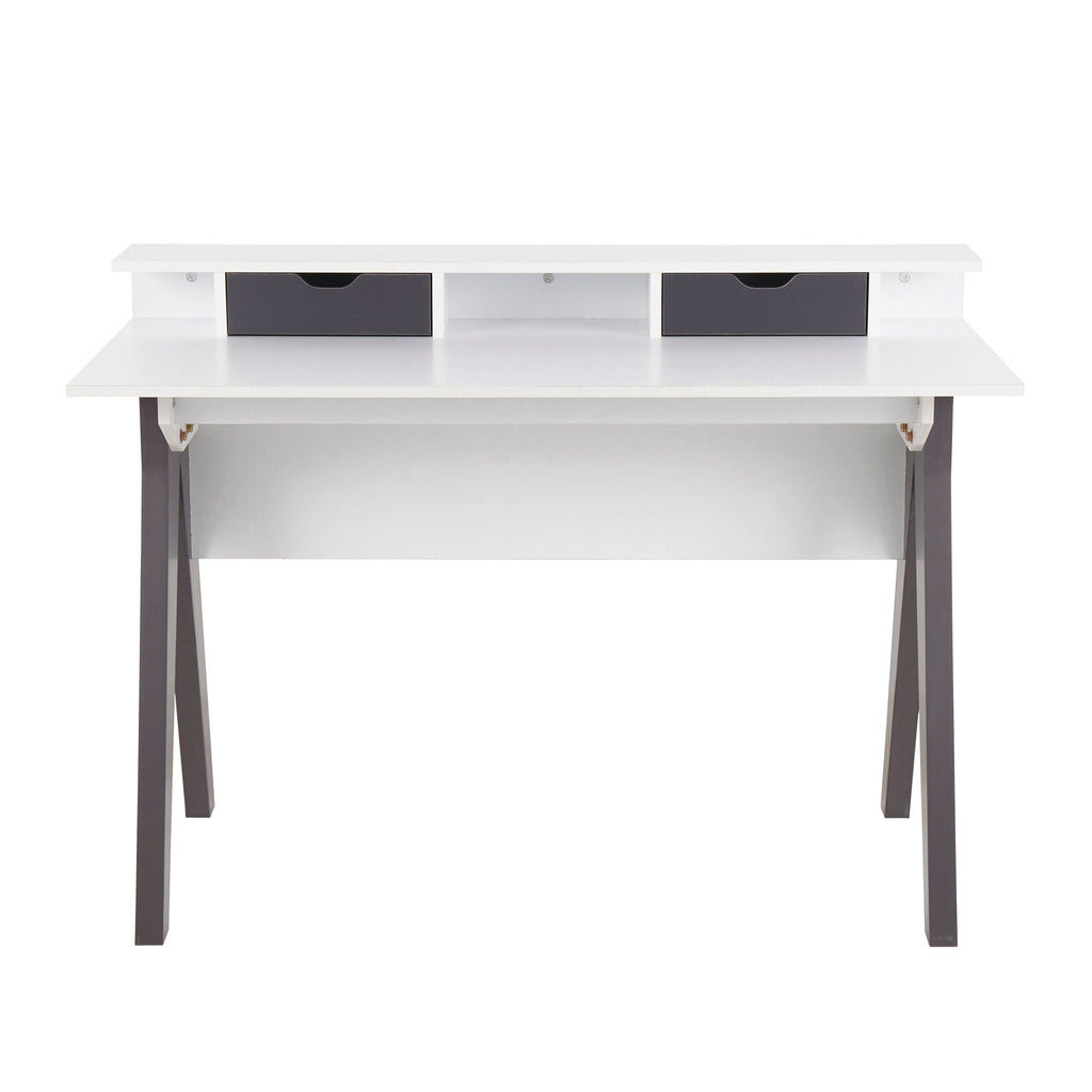 Contemporary Lift Top Desk with Storage - Gray / White