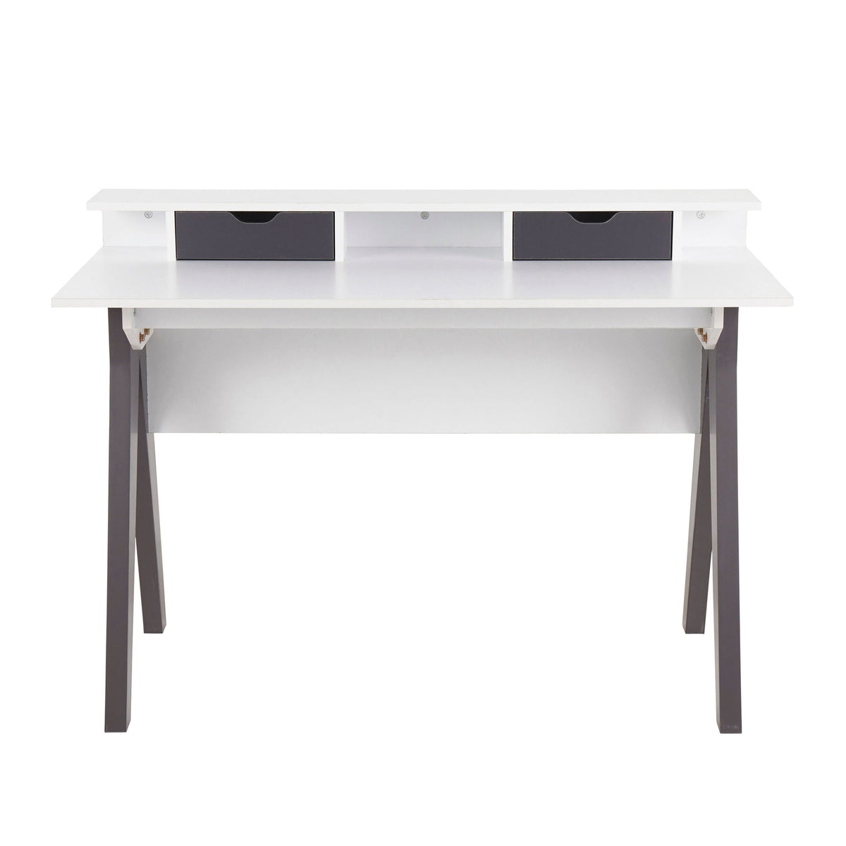 Contemporary Lift Top Desk with Storage - Gray / White