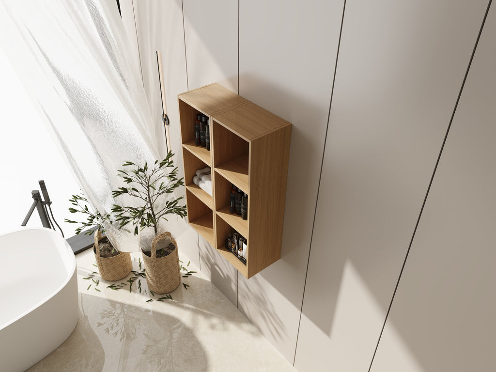 24 Inch Wall Mounted Storage Shelves with Plywood Construction - Oak