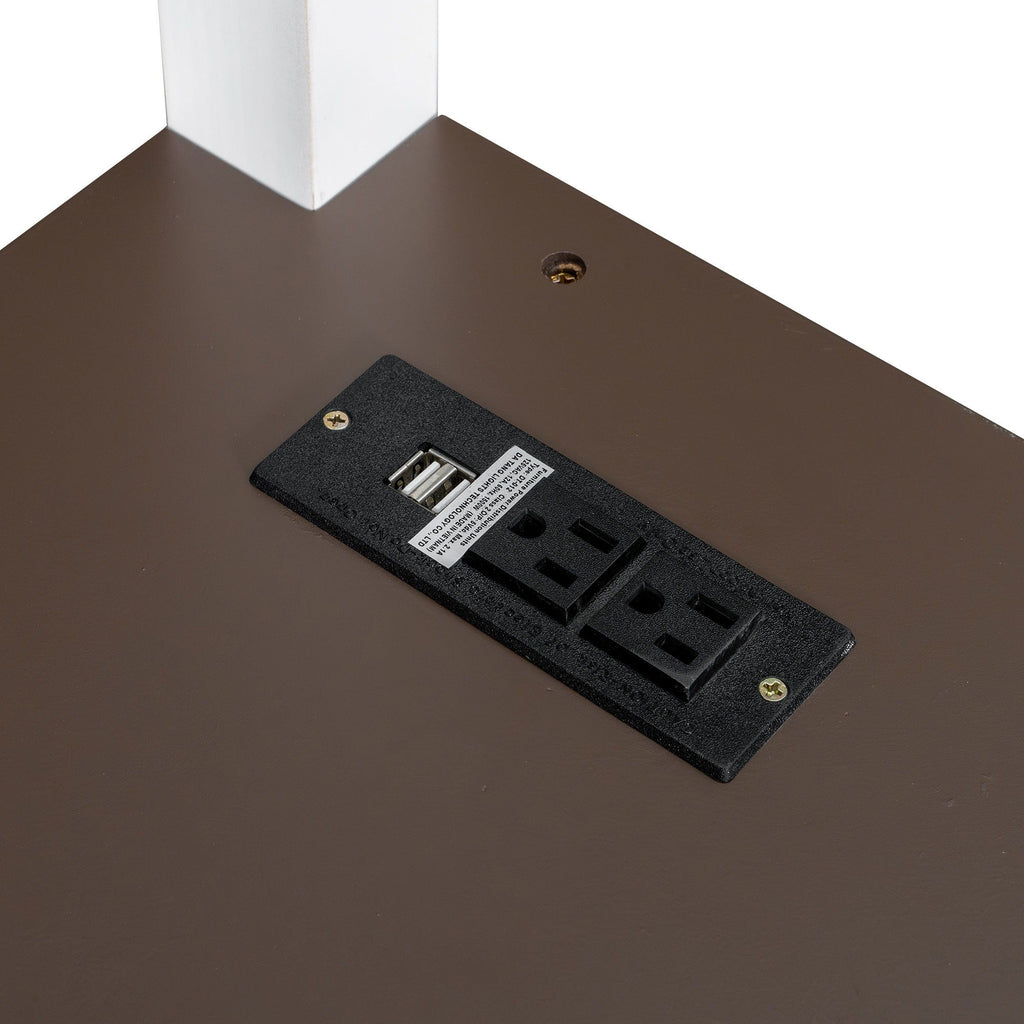 Queen Size Loft Bed with Desk, Storage, and USB Charging Station - White