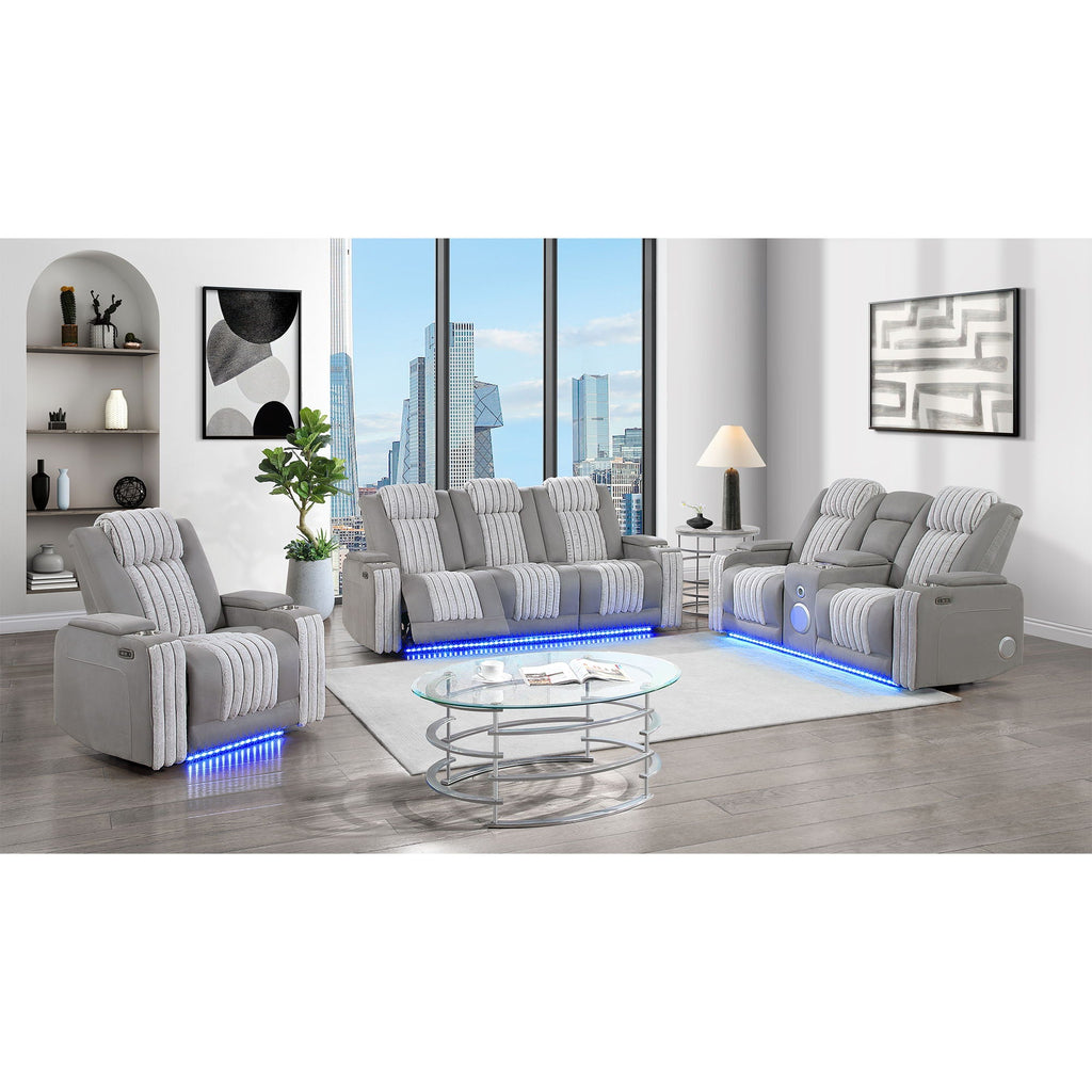 Power Reclining Sofa with Power Headrest and Drop Down Table - Black, Dark Brown, or Dark Gray