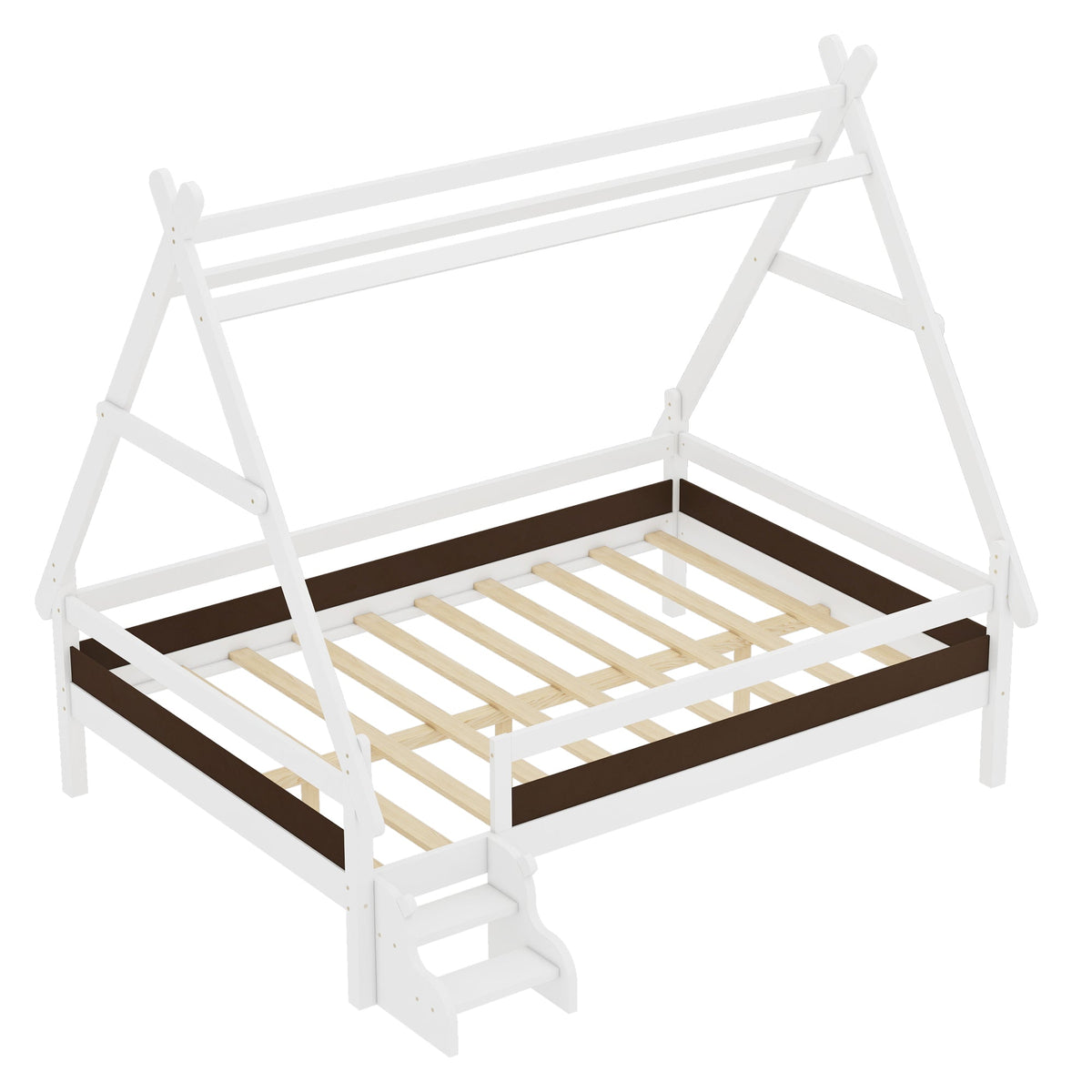 Full House Platform Bed with Stairs - Solid Wood Frame