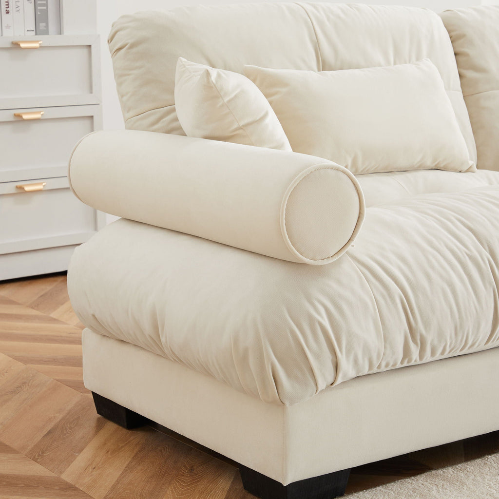 Modern Sofa with Bolstered Armrests and Pillows - Beige or Dark Green