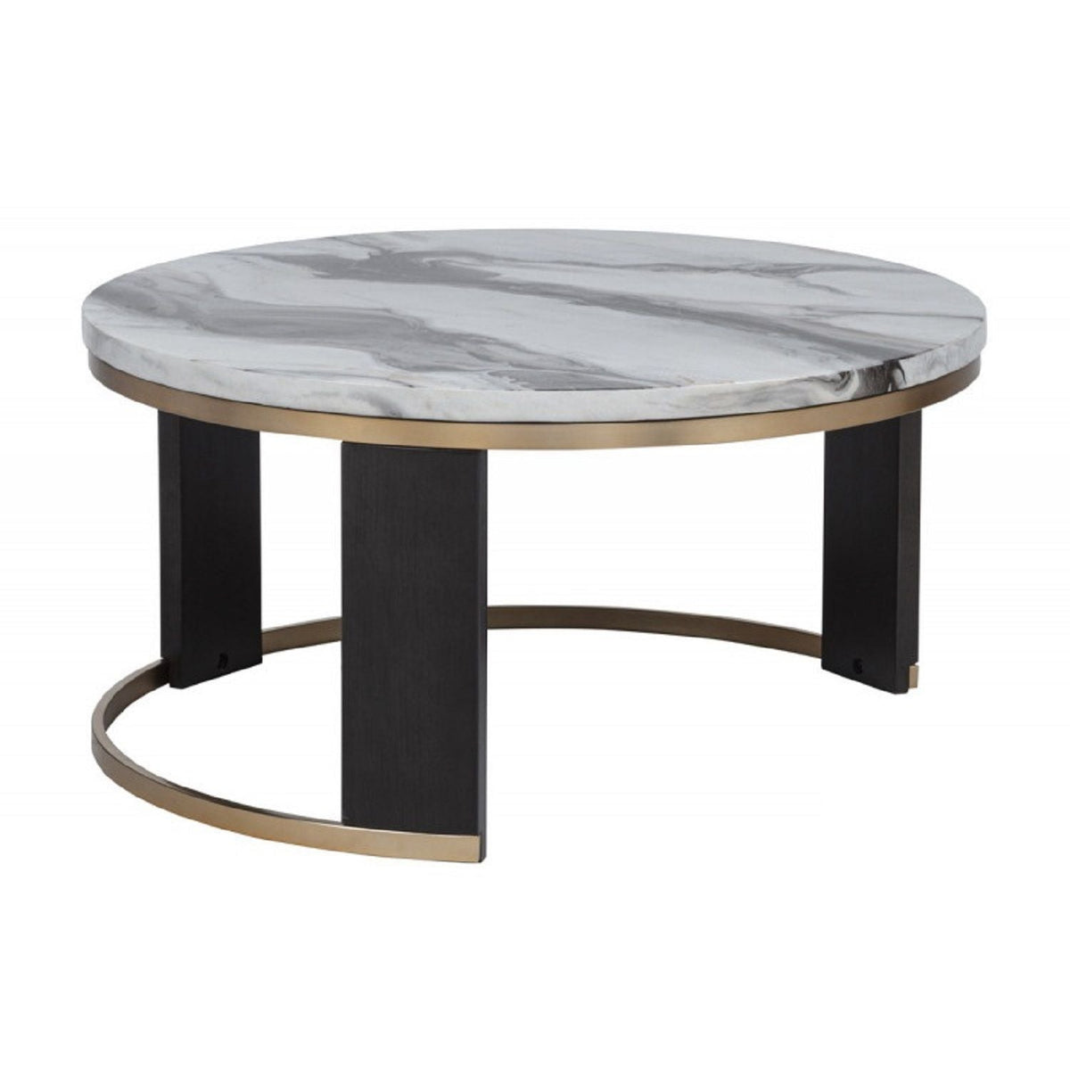 Nesting Round Coffee Table with Ottoman - Faux Marble Top - Gold/Brown