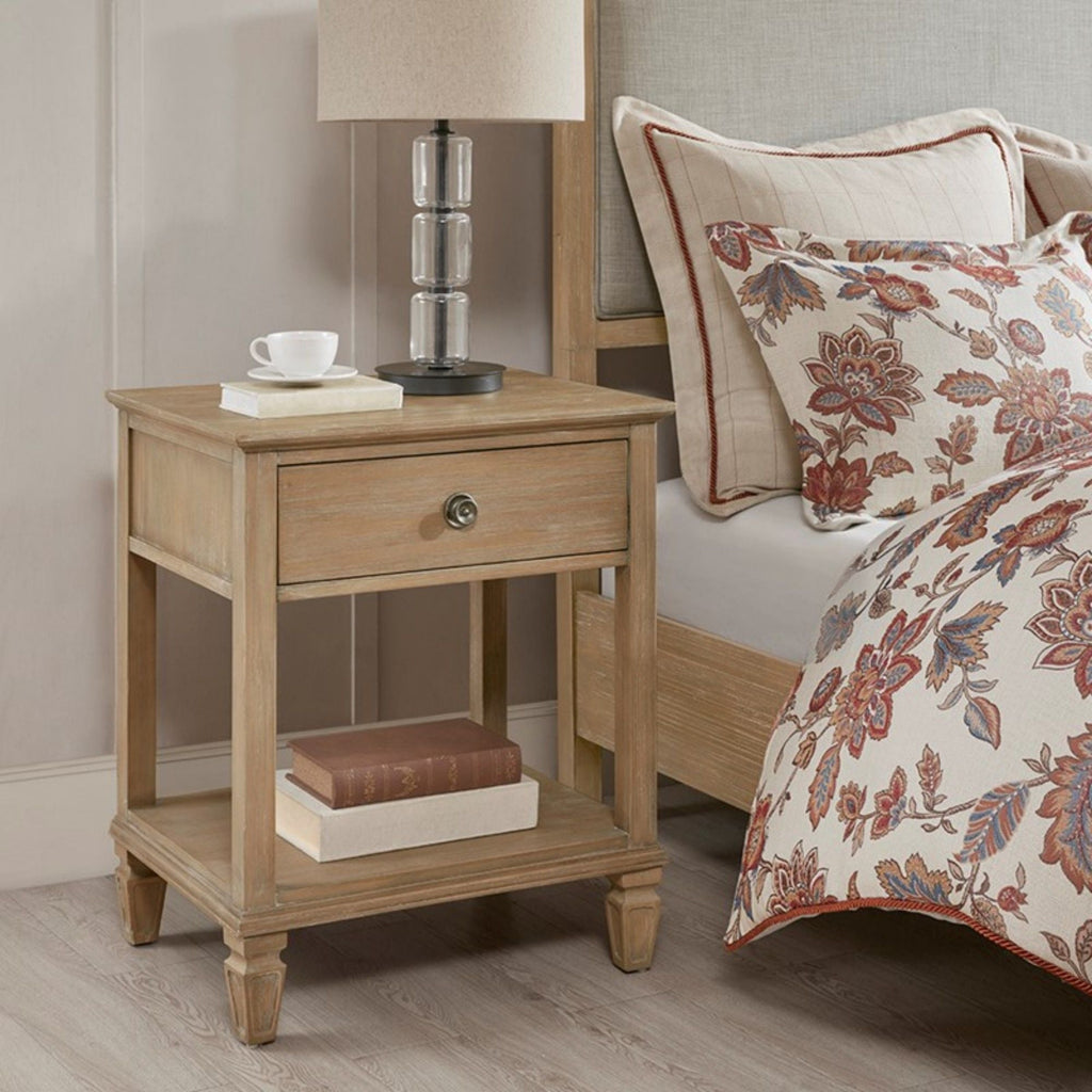 Bedside Table with Drawer and Shelf - Solid Wood Nightstand - Light Brown, Dark Brown, Beige, or Dark Gray
