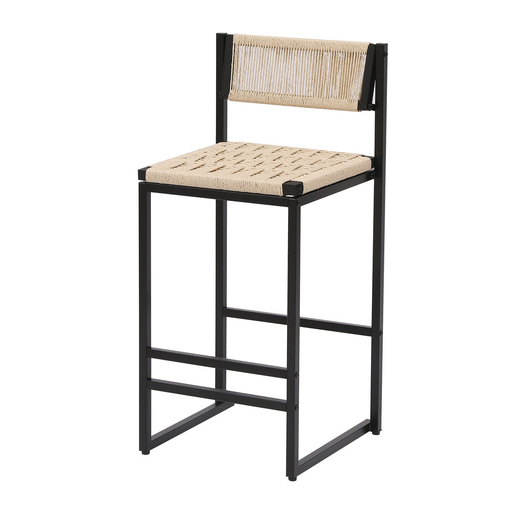 Creamy White Woven Bar Stools with Backrest - Paper Rope Seats