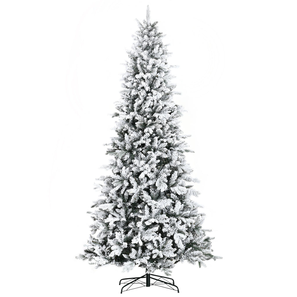 9 Foot Pine Snow Flocked Artificial Christmas Tree with Realistic Branches - White