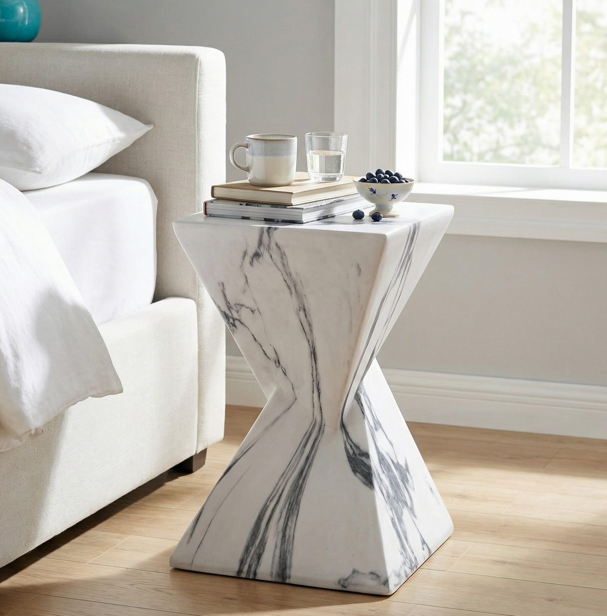 Modern Outdoor Concrete Side Table with Sculptural Design - Gray