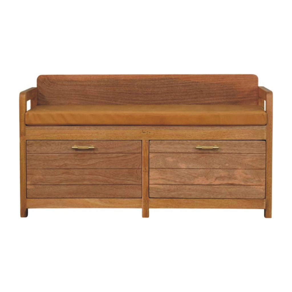 Oxford Oak-ish 2-Drawer Storage Bench with Leather Seat - Tan