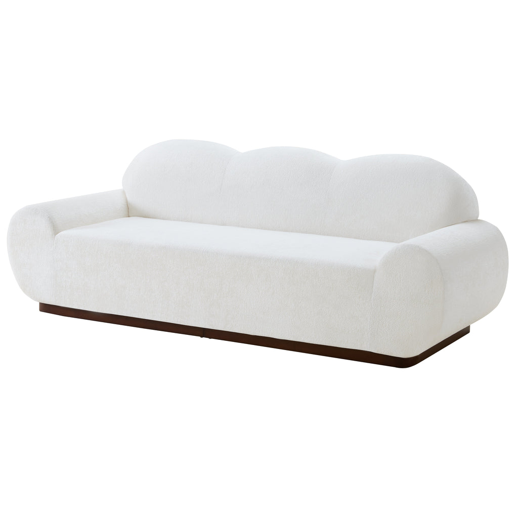 88 Inch Round Arm Cloud Curved 3-Seater Modern Upholstered Chenille Sofa with Durable Base - Snow