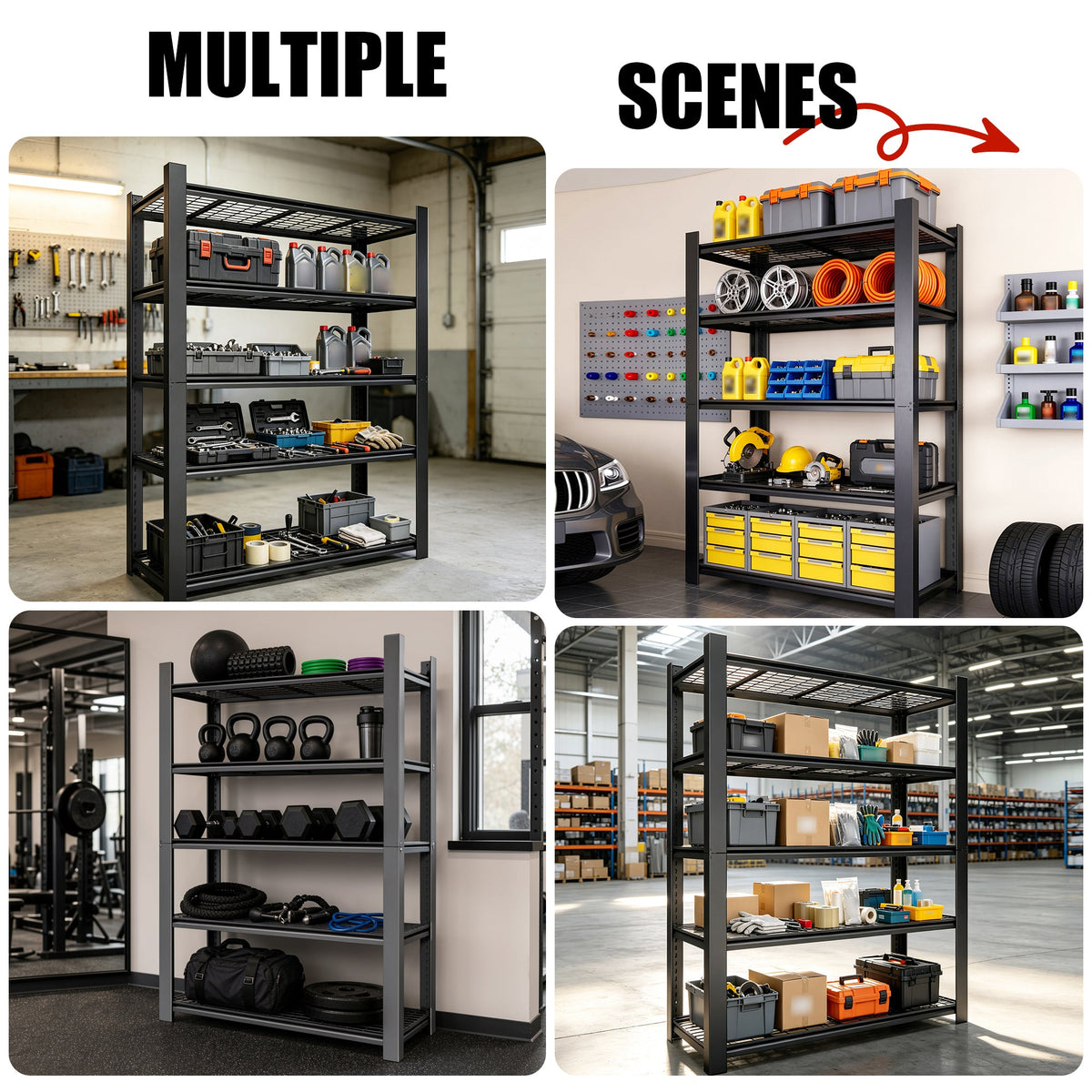 72"H 5-Tier Adjustable Heavy Duty Shelving Rack with 3000 lb Capacity - Steel