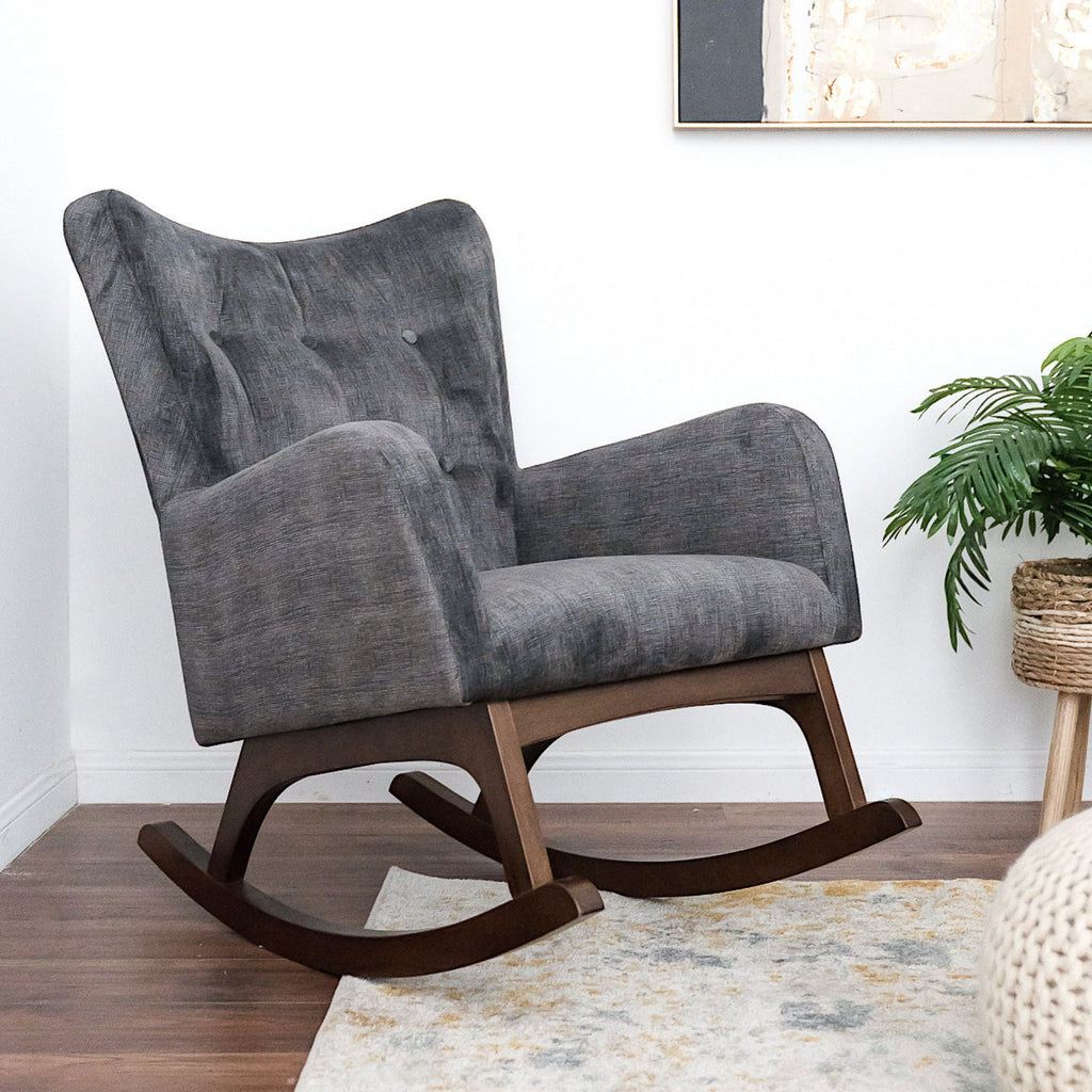 Alistair Rocking Chair with Solid Wood Frame - Brown / Dark Gray