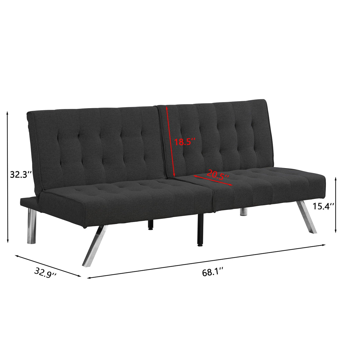 Modern Sofa Bed with Wood Frame and Stainless Legs - Multiple Colors