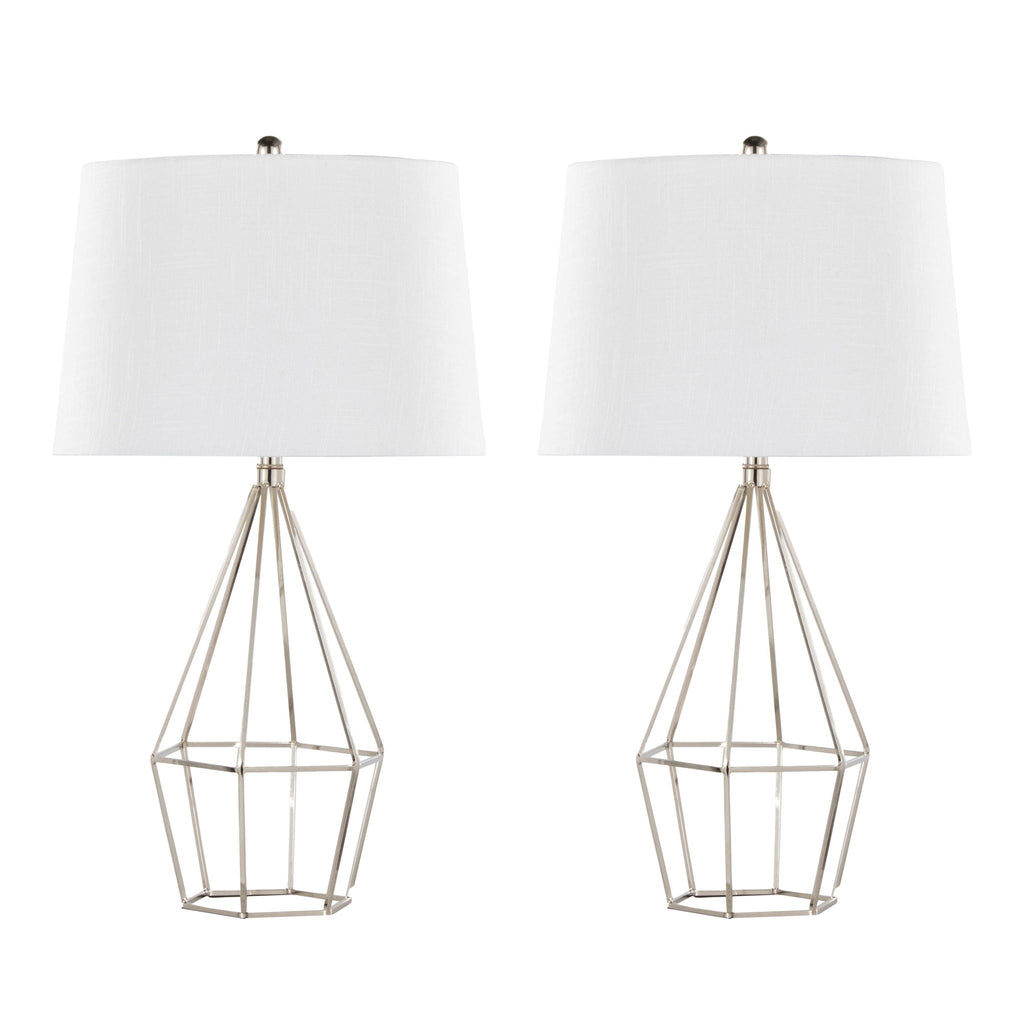 Contemporary Table Lamp Set with Linen Shade - Polished Nickel / Black Satin