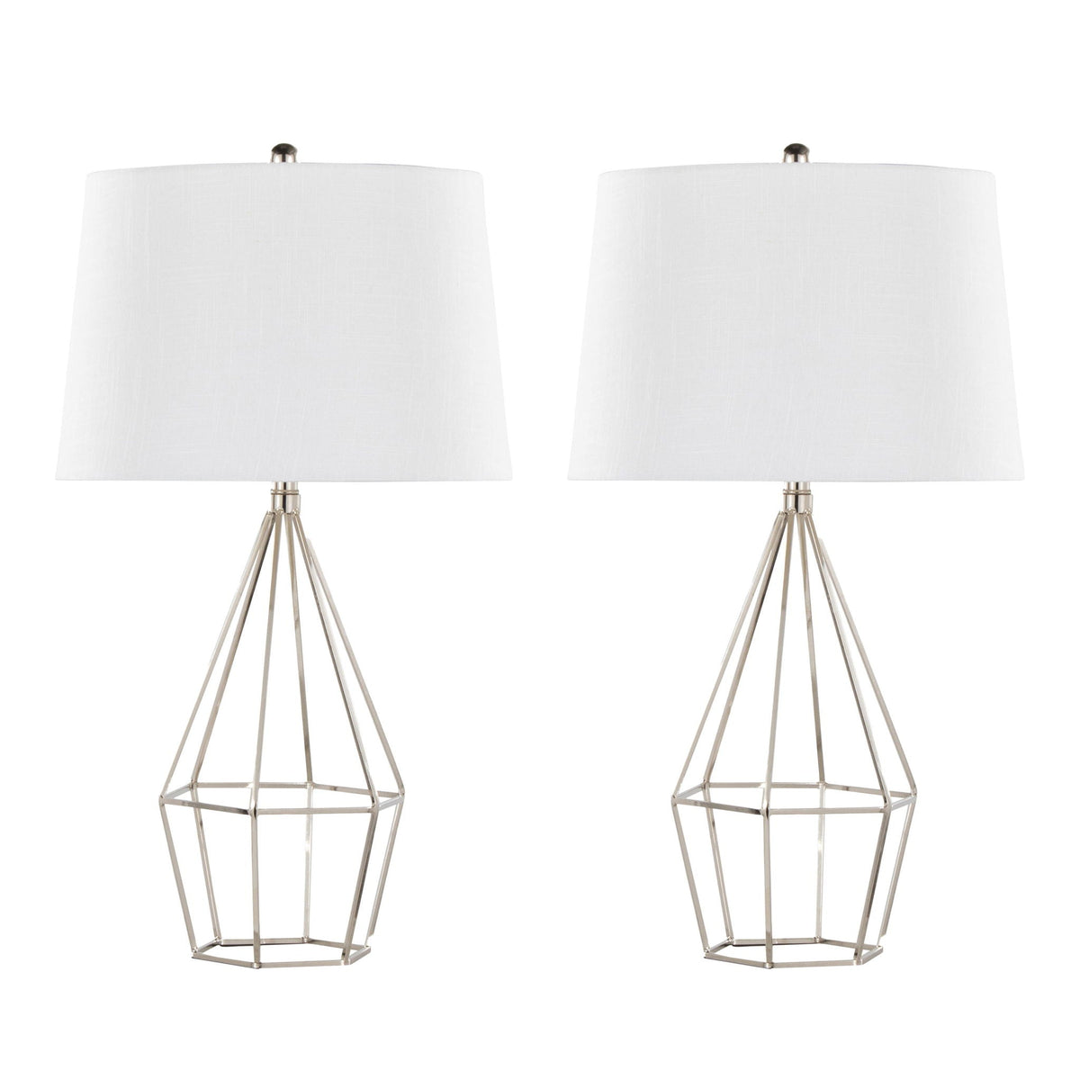 Contemporary Table Lamp Set with Linen Shade - Polished Nickel / Black Satin