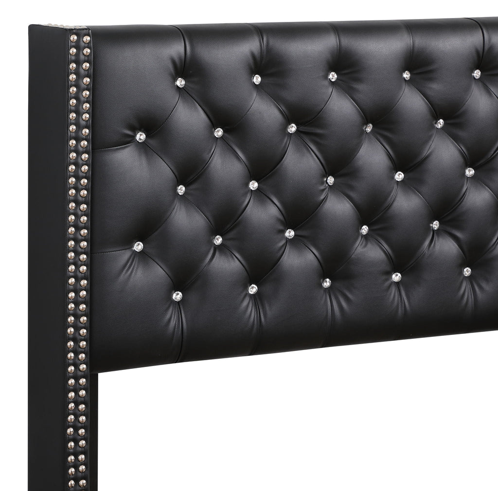 Upholstered Nailhead Trim Chic Bed with Tufted Headboard - Multiple Colors