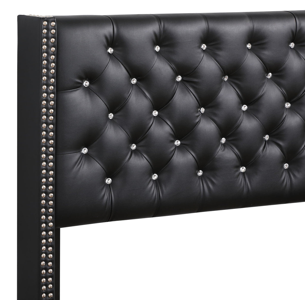 Upholstered Nailhead Trim Chic Bed with Tufted Headboard - Multiple Colors
