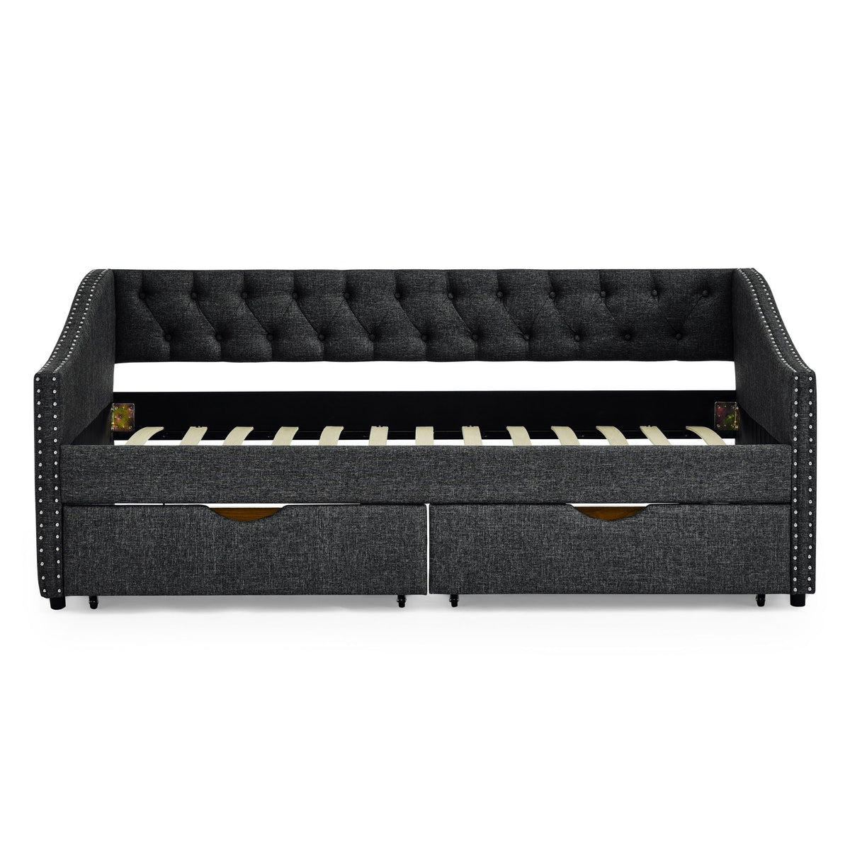 Upholstered Tufted Daybed with 2 Drawers and Waved Arms - Multiple Colors