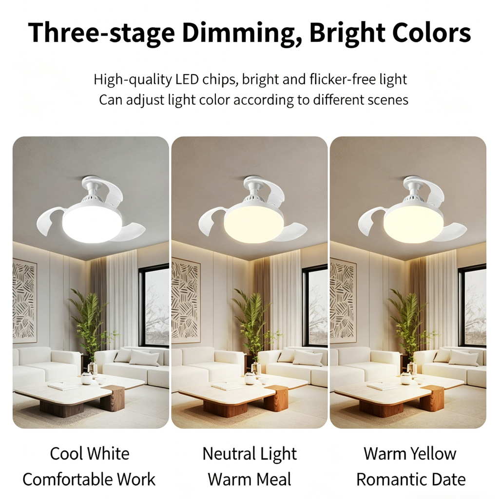 Bulb-Type Small Size Ceiling Fan With Retractable Blades