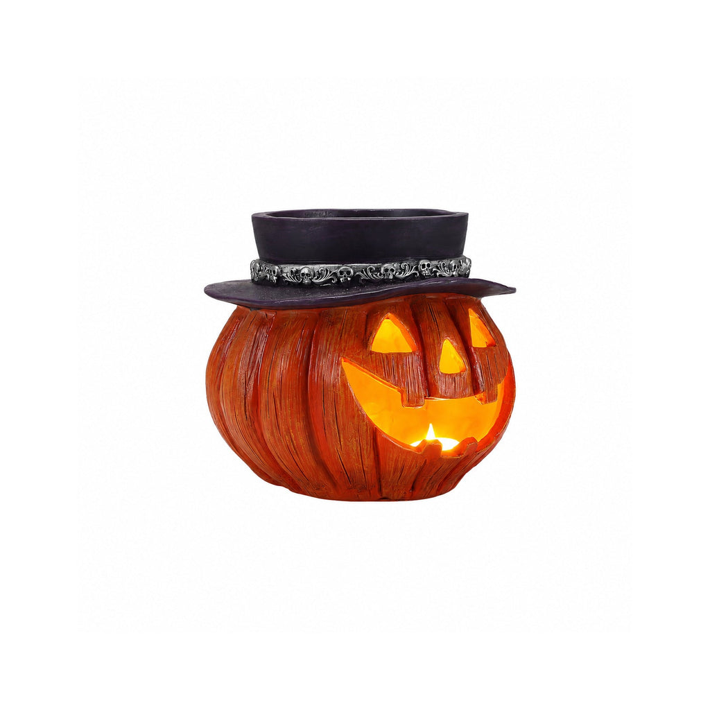 Halloween Pumpkin Candy Bowl with Witch Hat - Resin Halloween Decor