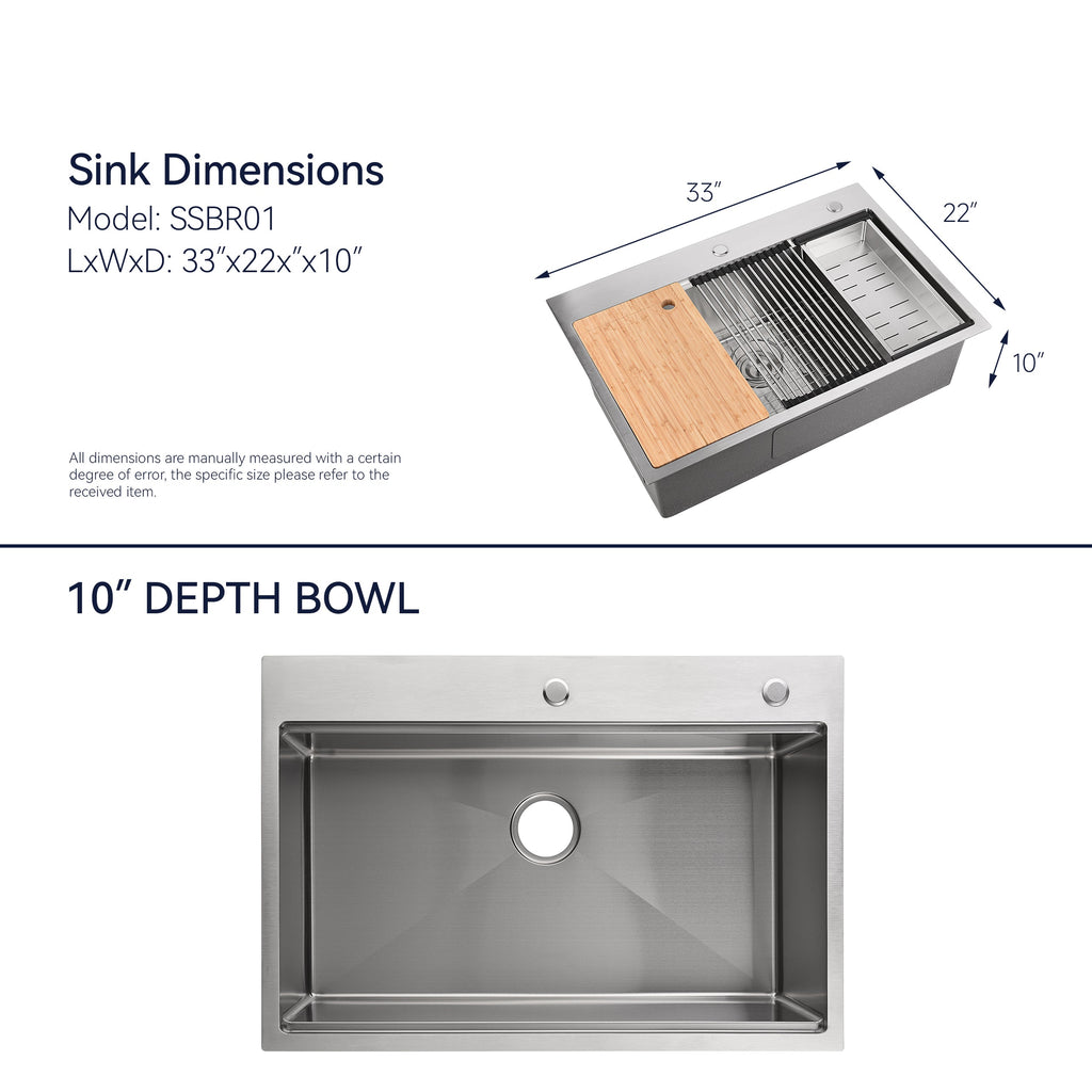 Stainless Steel Kitchen Sink with Overmount Installation - Brushed Finish