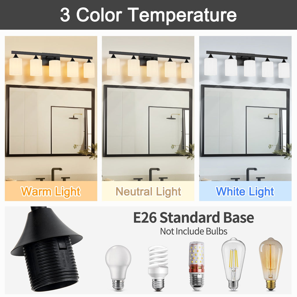 5-Light Bathroom Lighting with Matte Black Finish - Black