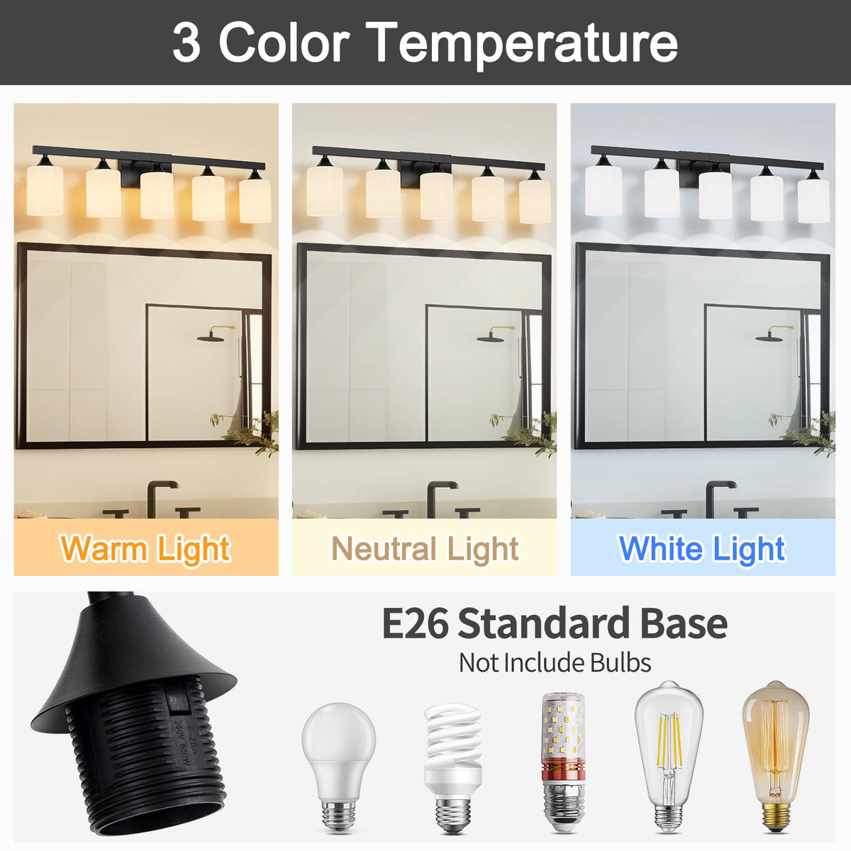 5-Light Bathroom Lighting with Matte Black Finish - Black