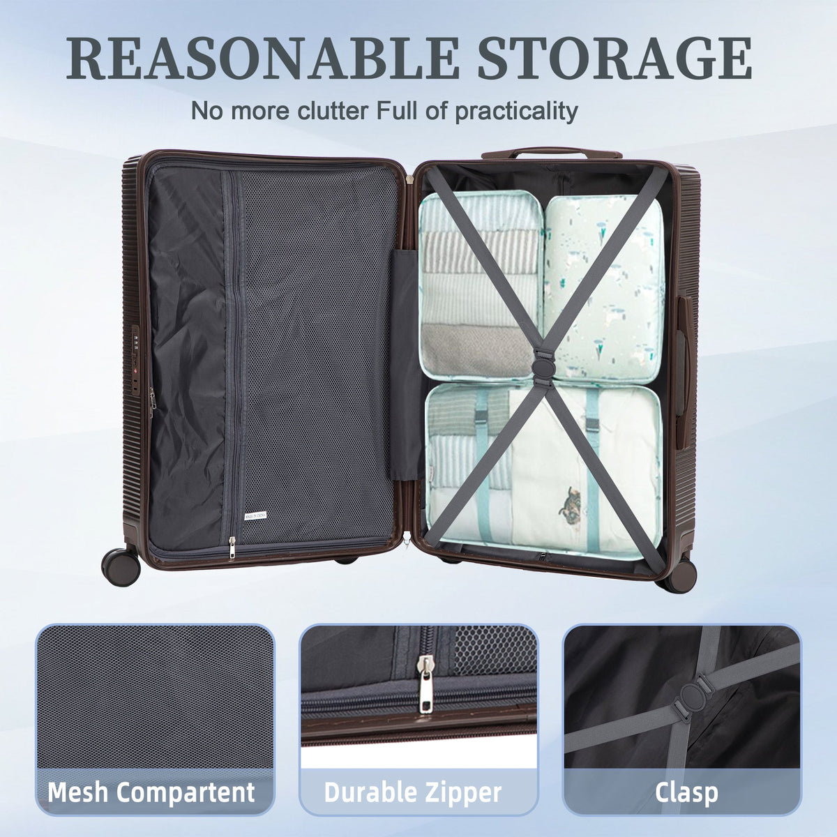3 Piece ABS Hard Case Luggage Set with Spinner Wheels - Brown