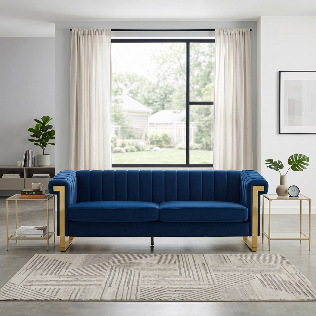 Chic Chesterfield Velvet Sofa with Gold Accents - Black