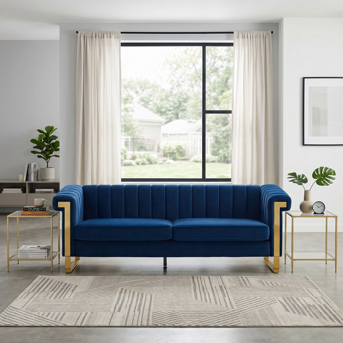 Chic Chesterfield Velvet Sofa with Gold Accents - Black