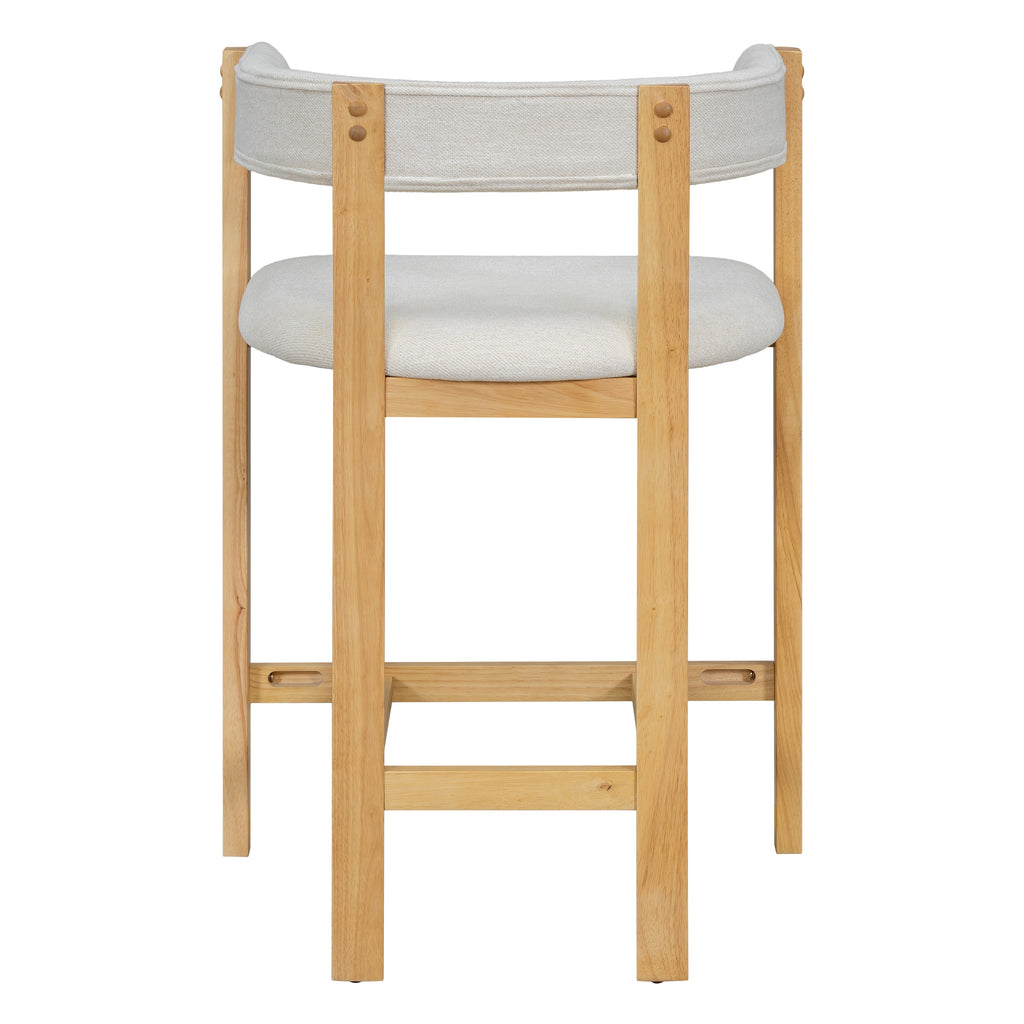 Counter Stool Set of 2 with Curved Solid Wood Backrest - Beige