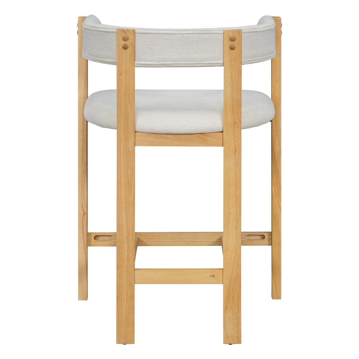Counter Stool Set of 2 with Curved Solid Wood Backrest - Beige