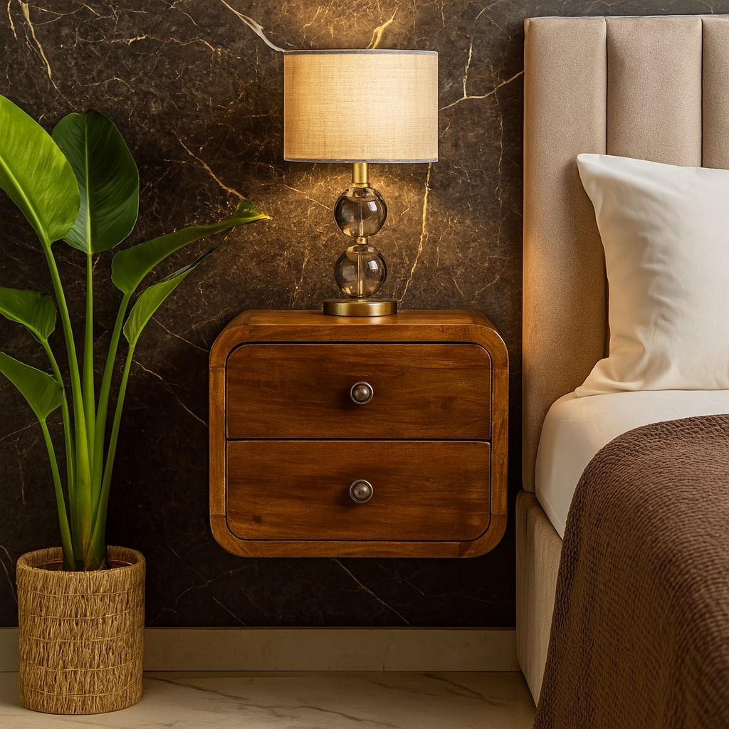 Solid Wood Floating Mini Nightstand with Two Drawers - Chestnut