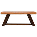 Light Brown Upholstered Bench with Hand Stitching - Genuine Material