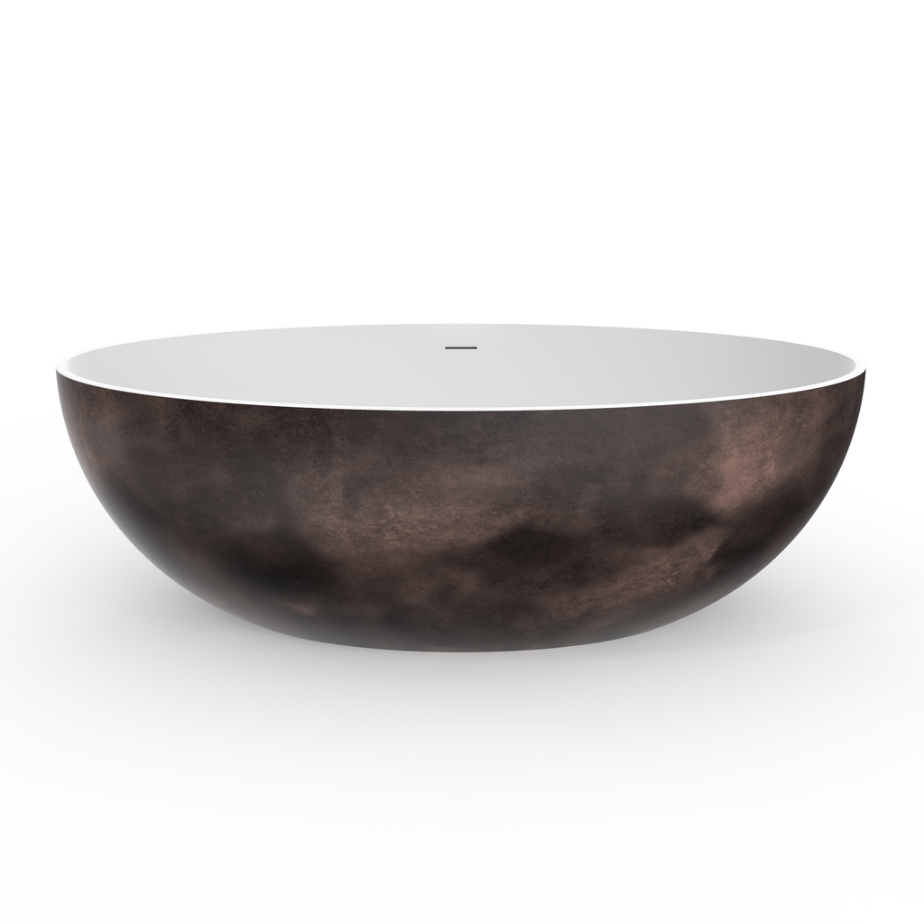 67 Inch Freestanding Solid Surface Soaking Bathtub with Matte Finish - White+Walnut or Black